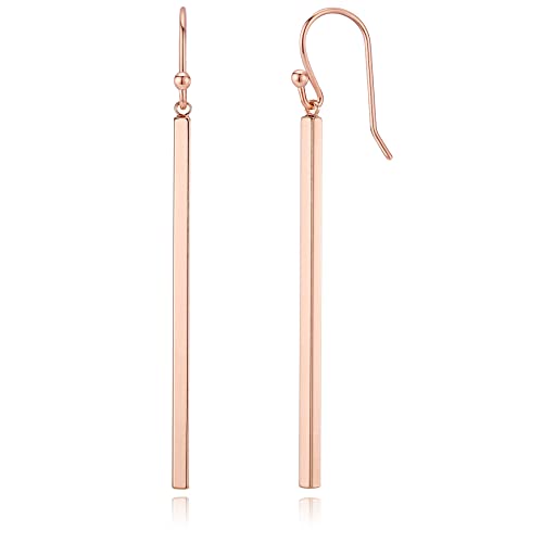 Minimalist Rose Gold Plated Long Vertical Bar Drop Earrings - Hypoallergenic, Versatile Geometric Design Fashion Jewelry for Women by MJLULU