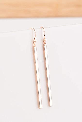 Minimalist Rose Gold Plated Long Vertical Bar Drop Earrings - Hypoallergenic, Versatile Geometric Design Fashion Jewelry for Women by MJLULU