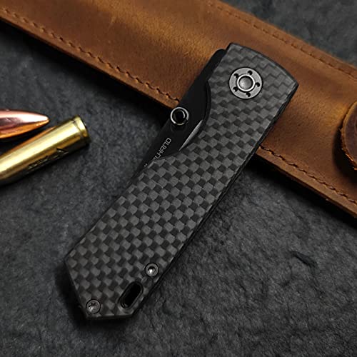 Cool Hand 5.2'' Carbon Fiber Folding Knife, 2'' Polished Black Mirror Ceramic Blade, EDC Foldable Pocket Knife, Liner Lock, 1.5 OZ Light Wight, Ambi Thumb Stud