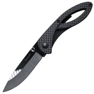 Cool Hand 3.75'' Carbon Fiber Scale Folding Pocket Knife w/ 2.75'' Polished Black Ceramic Blade, Frame Lock, Black Liner