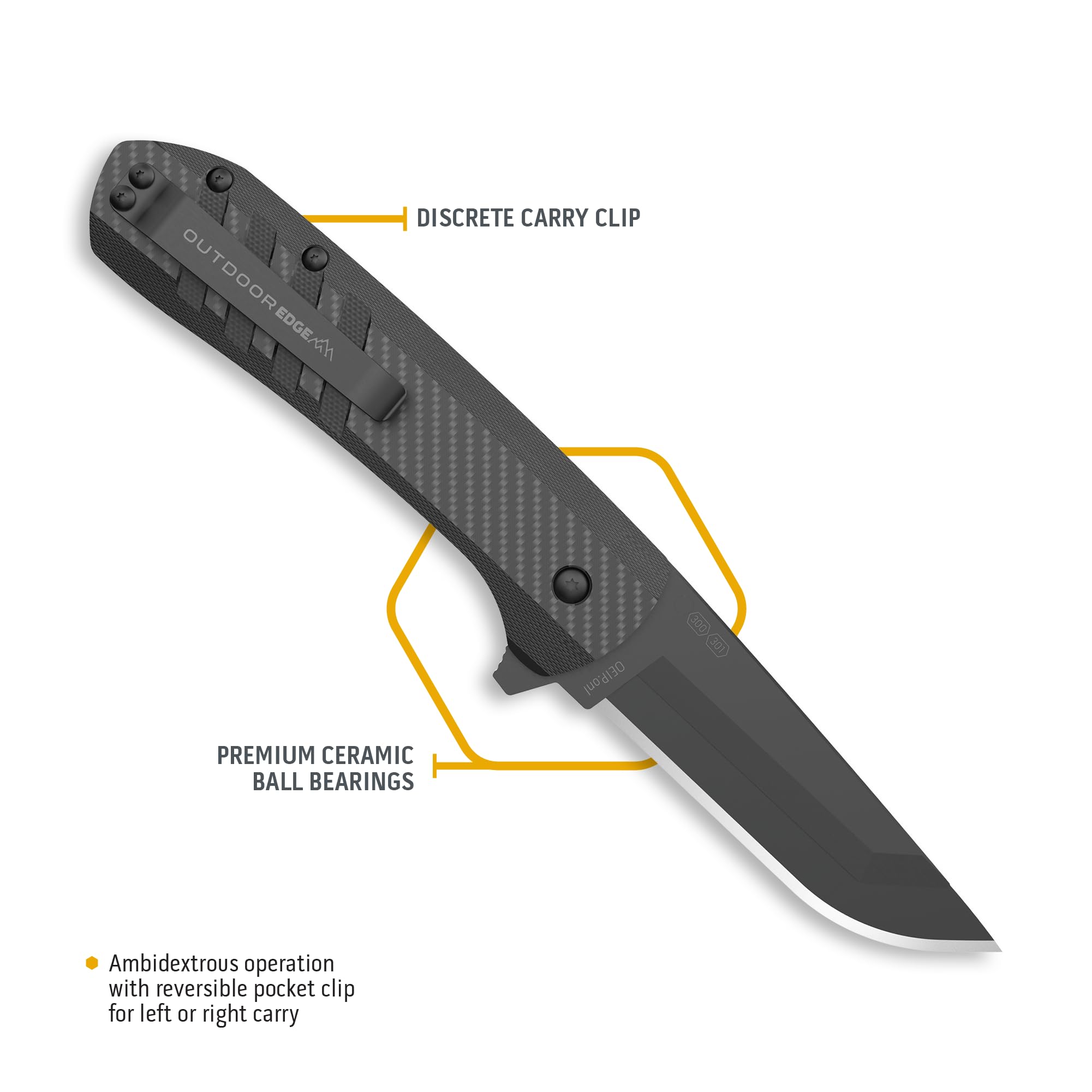 OUTDOOR EDGE RAZOR VX4 | Replaceable Blade EDC Flipper Folding Pocket Knife | 3" Blade, Ceramic Ball Bearings, Carbon Weave Handle, Reversible Pocket Clip | Outdoor, Camping, Survival, Utility