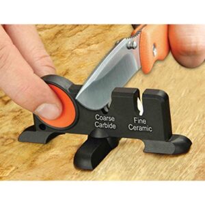 Outdoor Edge Edge-X, Pocket Sized 2-Stage Carbide/Ceramic Abrasive Knife Sharpener with Folding X-Base that Improves Stability for all Outdoor and Kitchen Knives