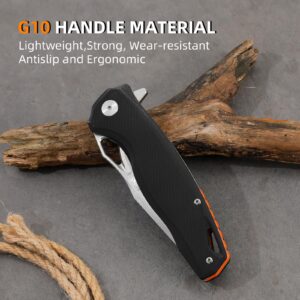 HANSHI Premium D2 Steel Blade G10 Handle Sharp Folding Pocket Knife with Clip for Men,Razor Tactical Knife Self Defense for Survival Hunting Camping Hiking Outdoor Gift,Foldable EDC Knife with Liner Lock for Women (black)