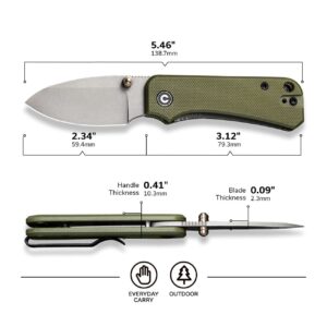 CIVIVI Baby Banter Pocket Folding Knife for EDC, 2.34" Blade Small Knife with Titanium Thumb Stud Opener C19068S-5 (Green)