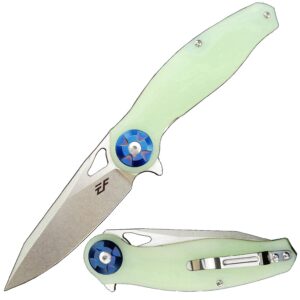 Eafengrow EF76 Ball Bearing Folding Knife for Camping EDC Pocket Knife with G10 Handle & D2 Stone-washed Blade Hunting Outdoor Tool (EF76-jade)