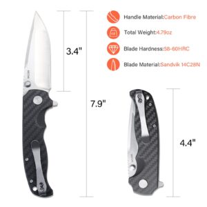 Monikala Pocket Knives & Folding Knives, 3.4" Carbon Fiber Pocket Knife Set, Liner Lock Pocket Knife, 14C28N Blade, Superior Pocket Knife for Women Man, Folding Pocket Knife for Chritmas Gift