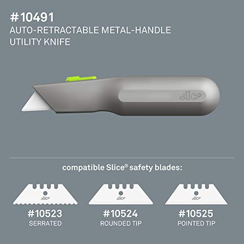 Metal-Handle Utility Knife, Finger Friendly Ceramic Blade, Auto Retracts for Safety, Heavy Metal Handle, Comfortable Grip, Stores Extra Blade, Ambidextrous, Easy Blade Change