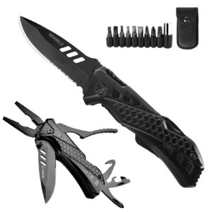 winwild multitool pocket knife with pliers screwdrivers bottle opener safety lock,camping knife for survival camping fishing hiking, stocking stuffers gift for men women (black)