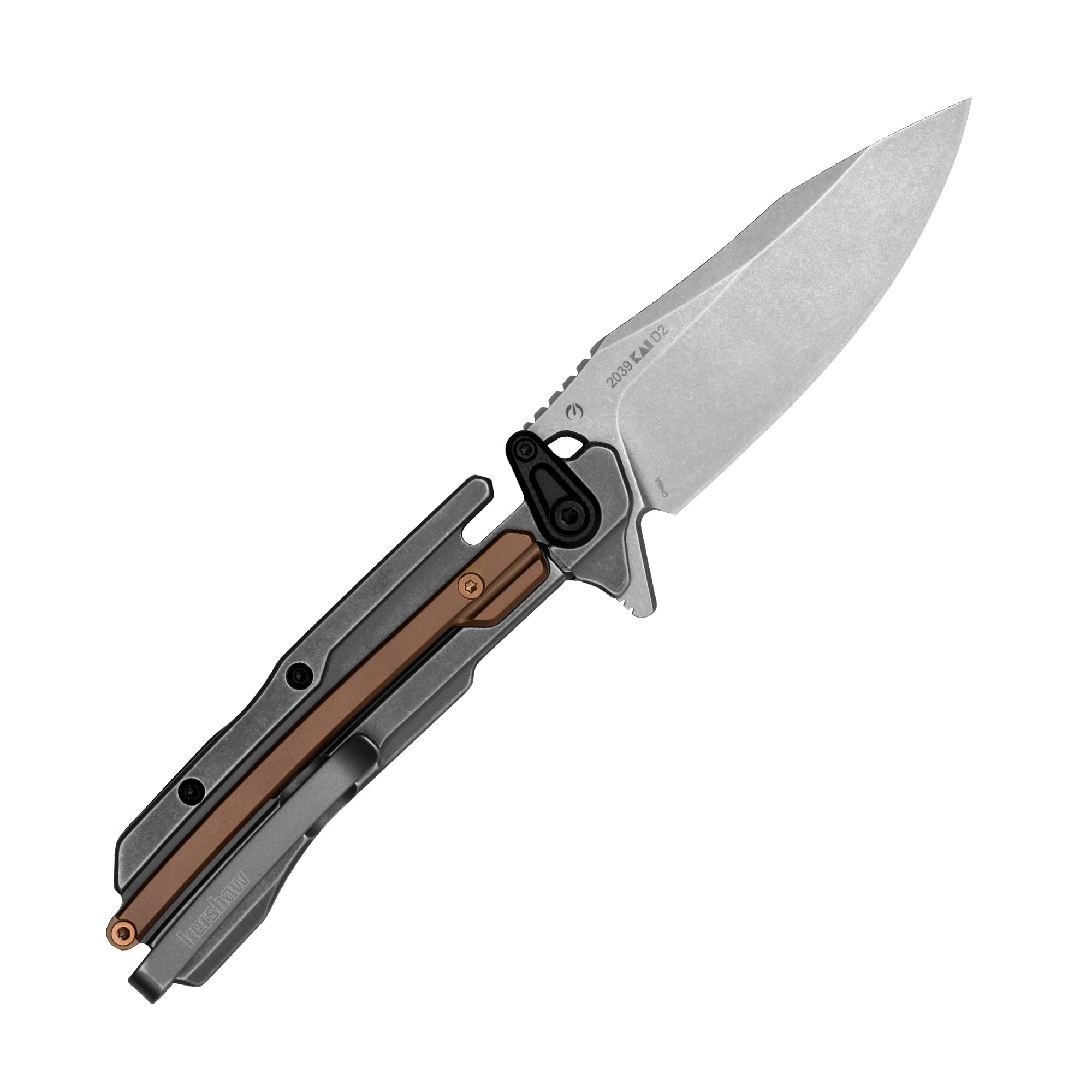 Kershaw Frontrunner Folding Pocket Knife, Futuristic, Durable EDC, D2 Blade Steel, KVT Opening Mechanism, Pocketclip