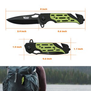 Rush Deer Pocket Knife, Folding Knife with Clip, Glass Breaker, Seat belt Cutter. Unique Fathers Day Gift for Dad. Cool Small EDC Knife for Survival Hiking etc. Gifts for Men Women