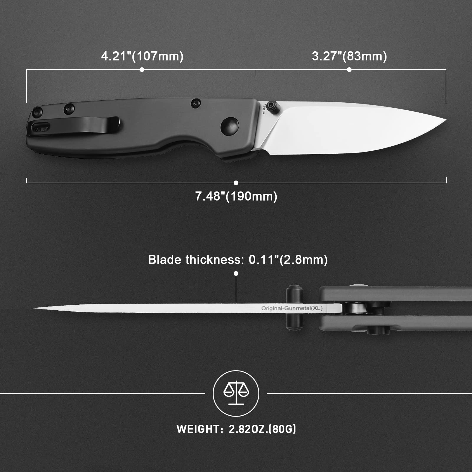 Kizer Original(XL) Pocket Knife 3.27 Inches 154CM Steel Blade Folding Tools Aluminium Handle EDC Knife V4605C2