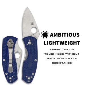 Spyderco Ambitious Lightweight Pocket Knife - SpyderEdge Stainless Steel Blade with Blue Bi-Directional Textured FRN Handle - An Everyday Carry Folding Knife - C148SBK