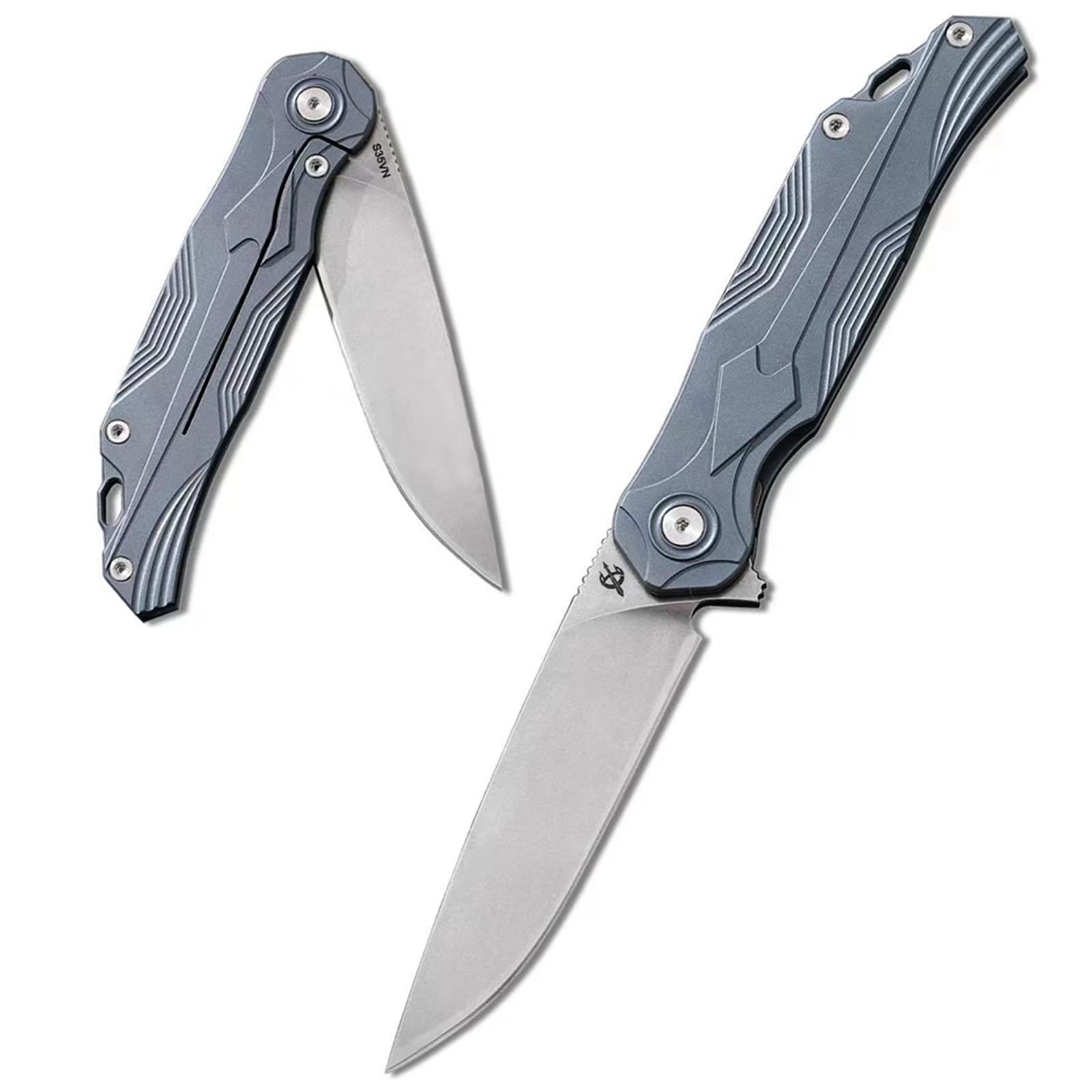 KWINKIN EDC Pocket Folding Knife, S35VN Blade Folding Knife, Blue Titanium Handle, Lined Locking Construction, Suitable for Men and Women's Daily Carry, Lightweight and Practical.