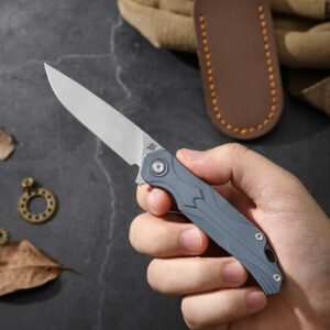 KWINKIN EDC Pocket Folding Knife, S35VN Blade Folding Knife, Blue Titanium Handle, Lined Locking Construction, Suitable for Men and Women's Daily Carry, Lightweight and Practical.