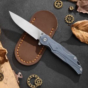 KWINKIN EDC Pocket Folding Knife, S35VN Blade Folding Knife, Blue Titanium Handle, Lined Locking Construction, Suitable for Men and Women's Daily Carry, Lightweight and Practical.