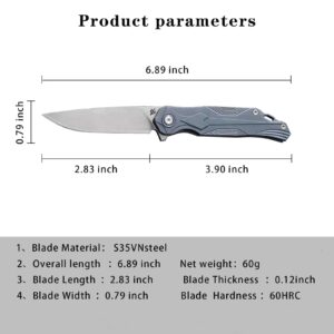 KWINKIN EDC Pocket Folding Knife, S35VN Blade Folding Knife, Blue Titanium Handle, Lined Locking Construction, Suitable for Men and Women's Daily Carry, Lightweight and Practical.