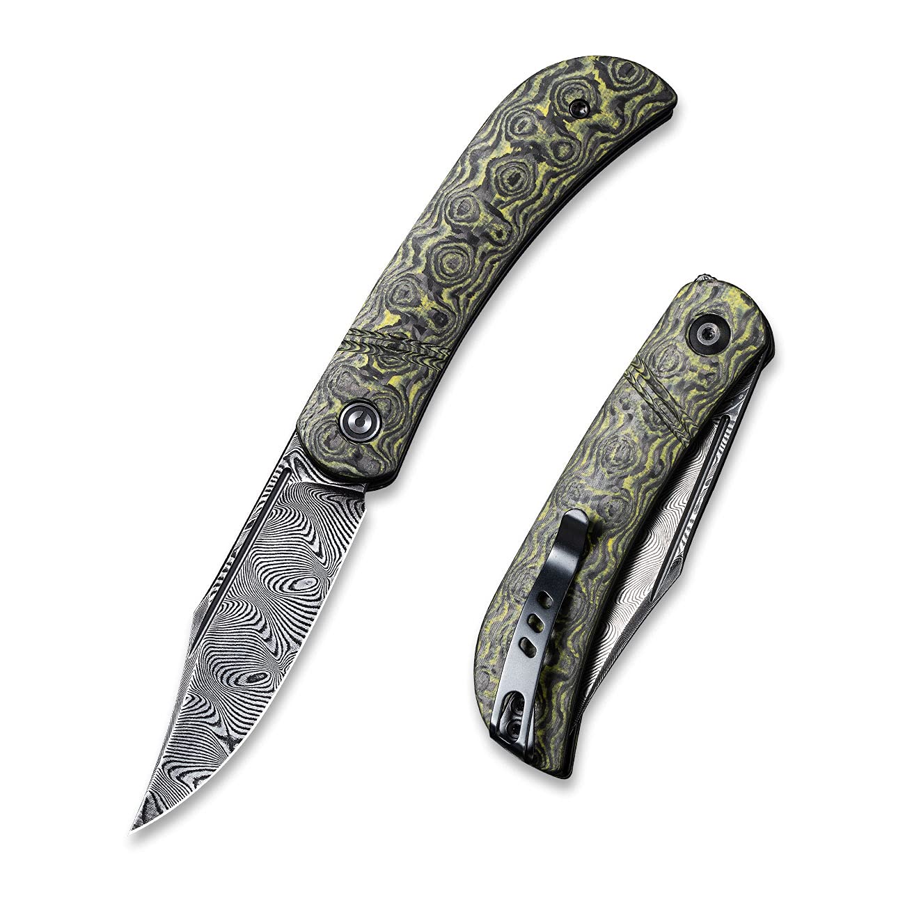 CIVIVI Appalachian Drifter Slip Joint Folding Knife, Non-Locking Pocket Knife with 2.96 inch Black Hand Rubbed Damascus Blade, Good for Camping Hunting EDC C2015DS-3