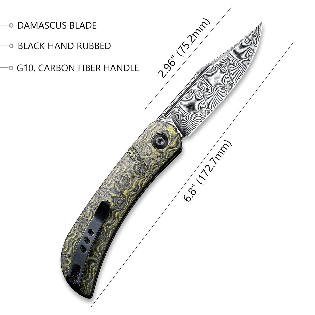 CIVIVI Appalachian Drifter Slip Joint Folding Knife, Non-Locking Pocket Knife with 2.96 inch Black Hand Rubbed Damascus Blade, Good for Camping Hunting EDC C2015DS-3