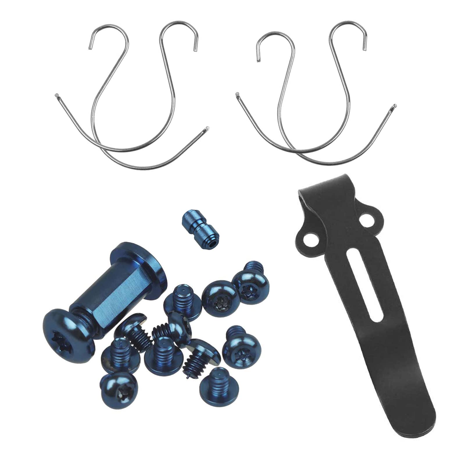 20-Piece Blue Titanium Screw and Pivot Set with Black Deep Carry Pocket Clip, 2 Pack Omega Springs, and Blue Thumb Studs for Benchmade 535 Bugout Knife