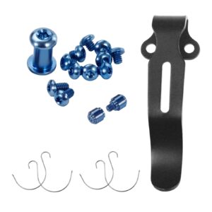 13-piece blue titanium screw and pivot kit, thumb stud, black deep carry pocket clip and omega spring for benchmade 535 bugout, mini bugout 533 and bailout 537, hardware combo set