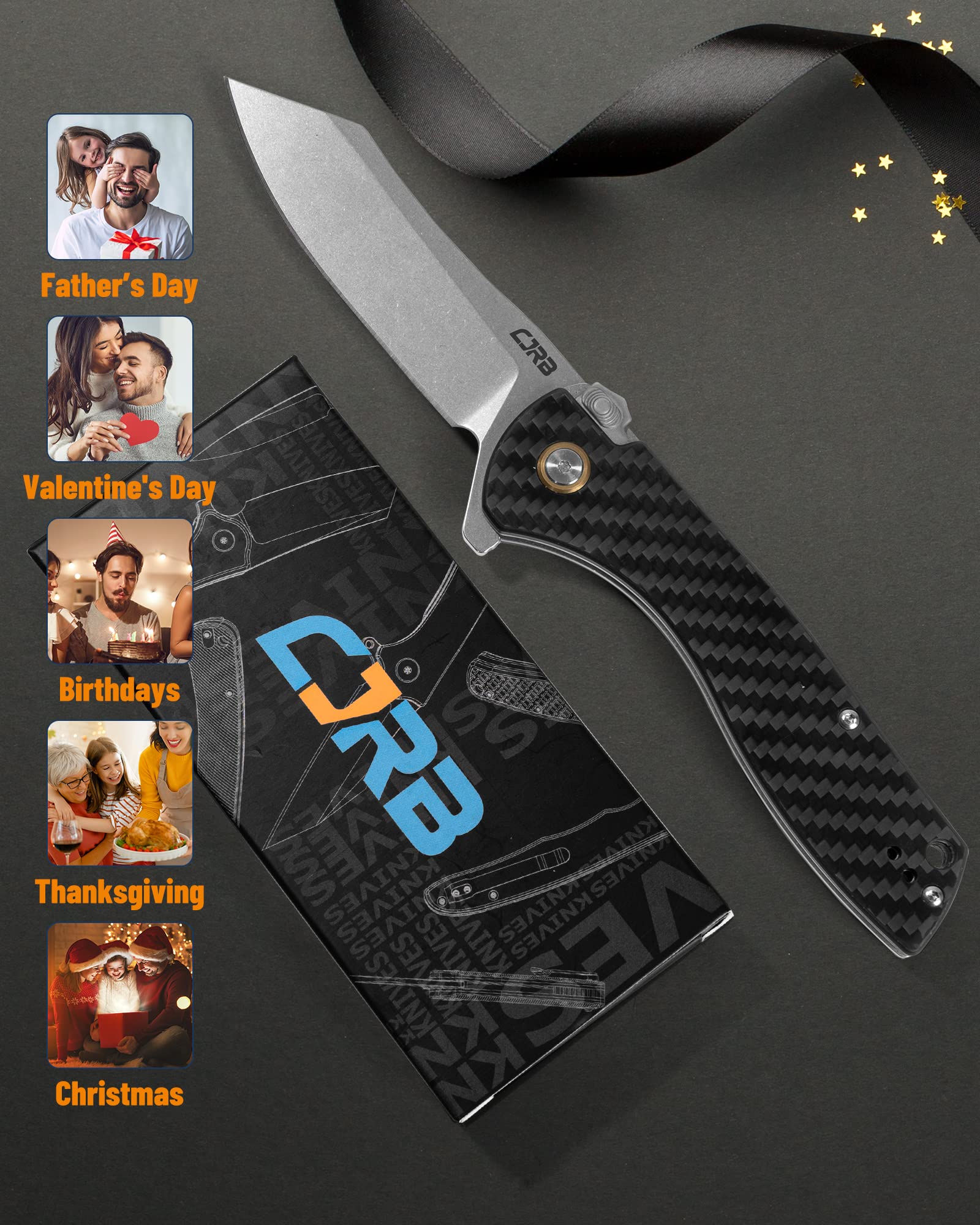 CJRB Cleaver Folding Knives Pocket Knife AR-RPM9 Steel Blade Carbon fiber Handle J1915 Kicker