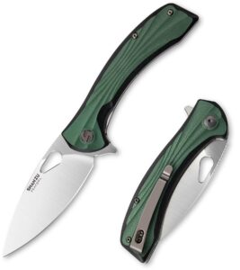 shan zu pocket knife 3.2 in, 14c28n steel blade edc folding knife for men & women, utility survival knife with g10 handle & pocket clip for camping fishing hiking hunting - green