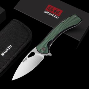 SHAN ZU Pocket Knife 3.2 in, 14C28N Steel Blade EDC Folding Knife for Men & Women, Utility Survival Knife with G10 Handle & Pocket Clip for Camping Fishing Hiking Hunting - Green