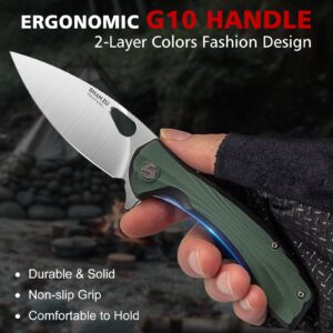 SHAN ZU Pocket Knife 3.2 in, 14C28N Steel Blade EDC Folding Knife for Men & Women, Utility Survival Knife with G10 Handle & Pocket Clip for Camping Fishing Hiking Hunting - Green