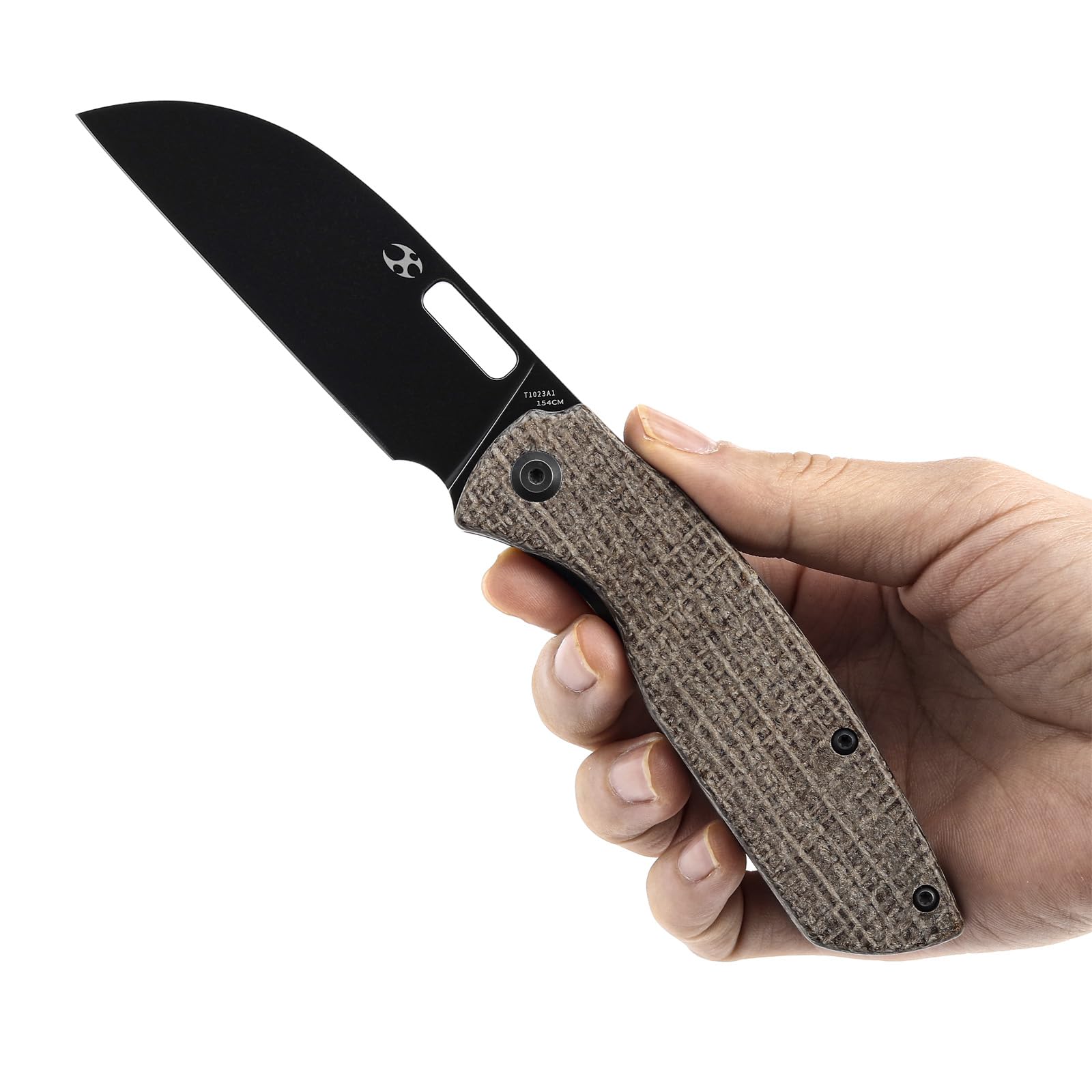 KANSEPT Convict Pocket Folding Knives EDC Camping Folding Knife 3.3'' Black Stonewashed 154CM Material Pocket Folding Knife with Brown Micarta Handle Everyday Carry T1023A1