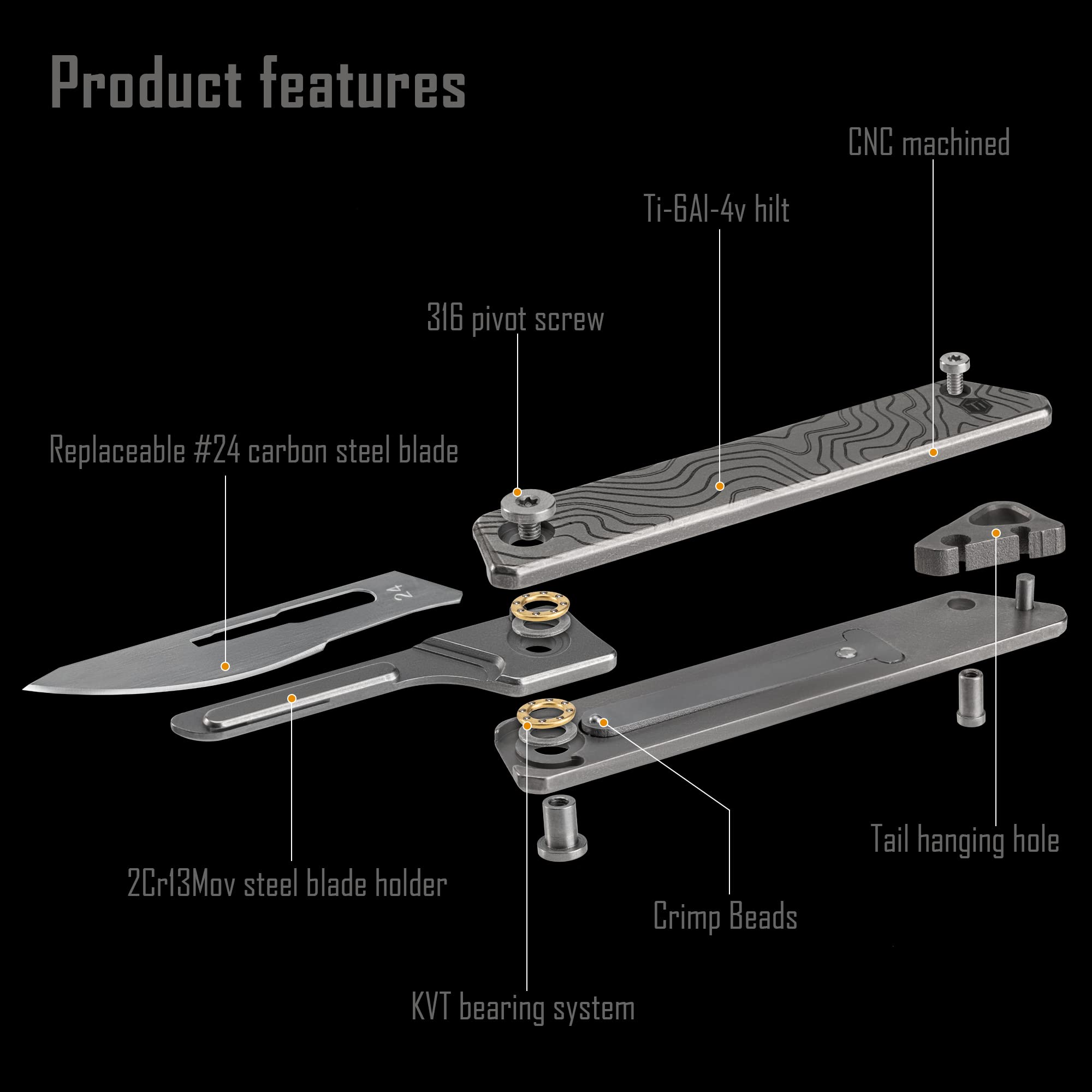 KeyUnity KK02 Titanium Flipper Pocket Knife, Quick Open Keychain Folding Knife with #24 Replaceable Blades for Everyday Carry (Suminagashi Pattern)