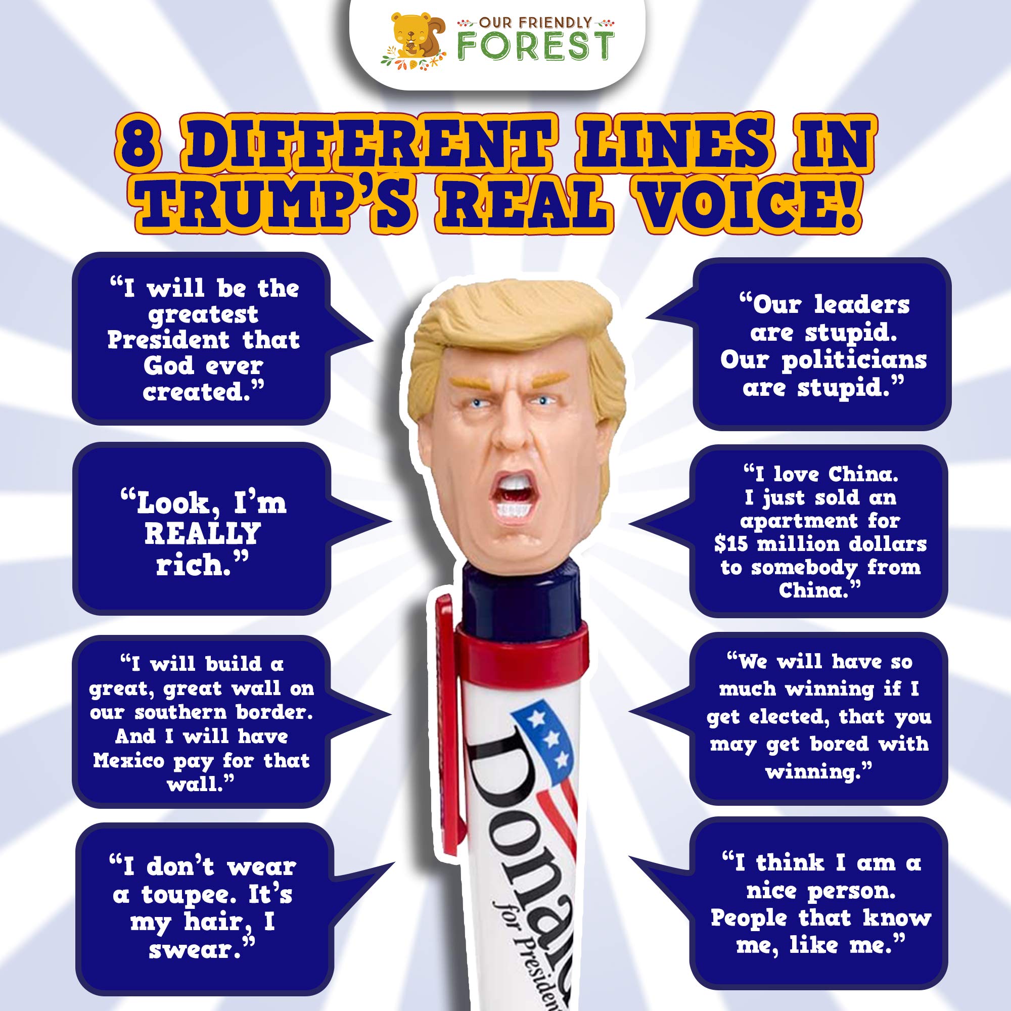 Talking Donald Trump Pen – Collectible Edition - 8 Sayings in His Real Voice - Donald Trump Gifts for Men - Fun Stocking Stuffers - Great Republican Gifts for Fathers - Funny Gifts for Dad