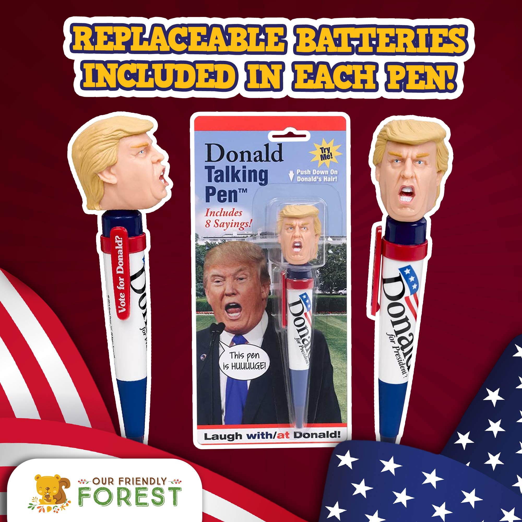 Talking Donald Trump Pen – Collectible Edition - 8 Sayings in His Real Voice - Donald Trump Gifts for Men - Fun Stocking Stuffers - Great Republican Gifts for Fathers - Funny Gifts for Dad