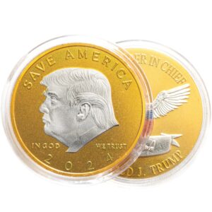 kirpi 2 pcs trump coins 2024 w coin case, save america donald trump gifts, trump merchandise, presidential gold trump coin, patriotic republican gifts, trump stuff, gold plated metal collectible coin