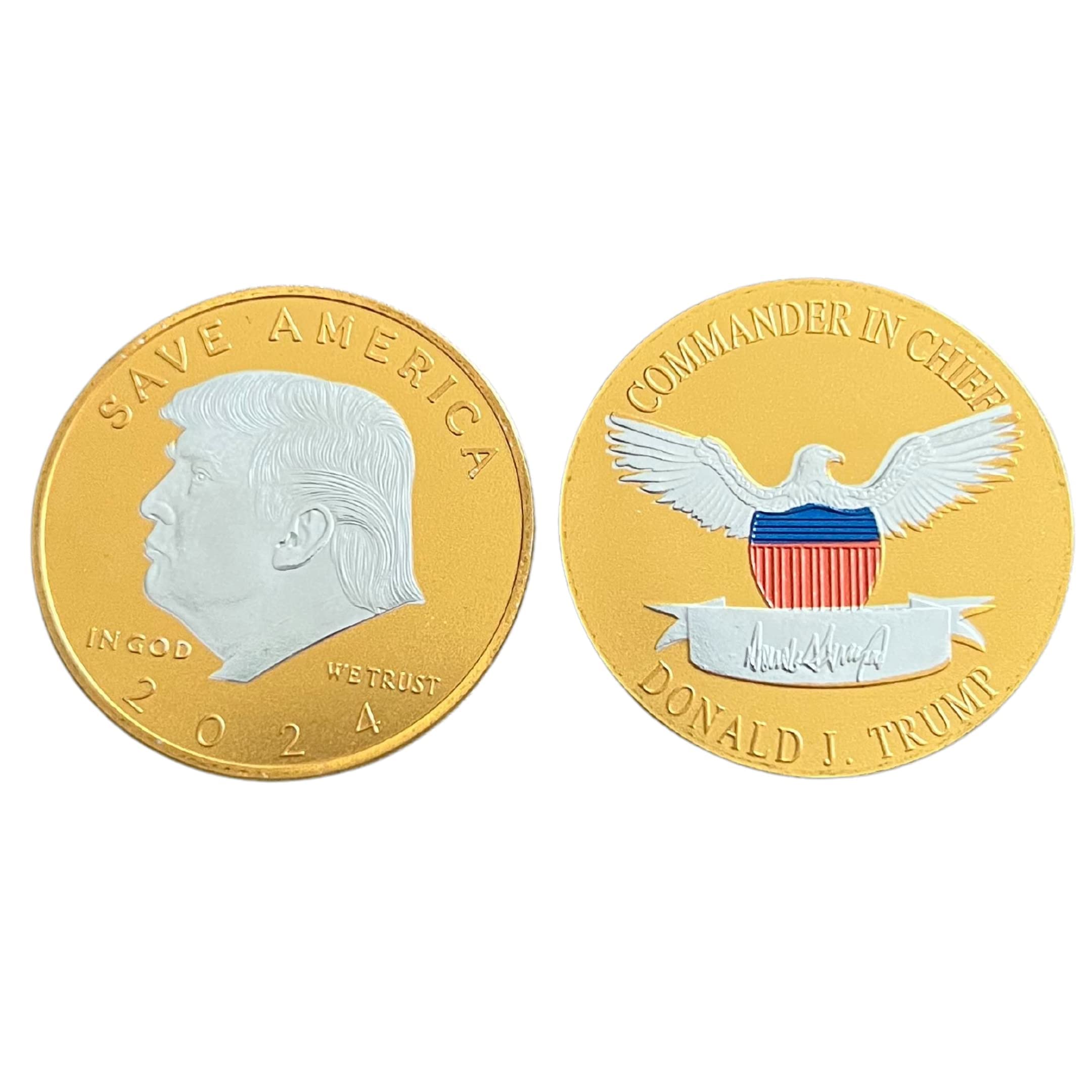 Kirpi 2 Pcs Trump Coins 2024 w Coin Case, Save America Donald Trump Gifts, Trump Merchandise, Presidential Gold Trump Coin, Patriotic Republican Gifts, Trump Stuff, Gold Plated Metal Collectible Coin