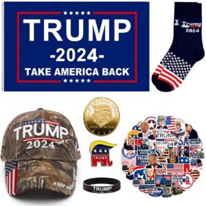 Breezer Trump Gifts Set | 2024 Stuff Donald For Men & Women Including Flag Hat Stickers Socks Wristband Lapel Pin Coin