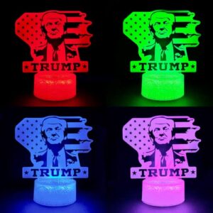 Ikavis 3D LED Night Light Trump 2024 Flat Acrylic Illusion Lighting Lamp with 7 Colors and Touch Sensor, Trump Fan Nightlight Gift