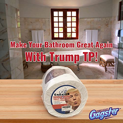 Trump Political Toilet Paper Roll by Gagster - 3 Ply Funny Novelty Gag TP with Full-Color Image - 200 Sheets Per Roll - Prank Gift for Adults - Printed on Every Sheet - Make Your Butt Laugh