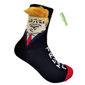 XYSOCKS Trump Socks with Hair - Unisex Funny Gift Socks President 2020 Socks with Comb (01-DL)