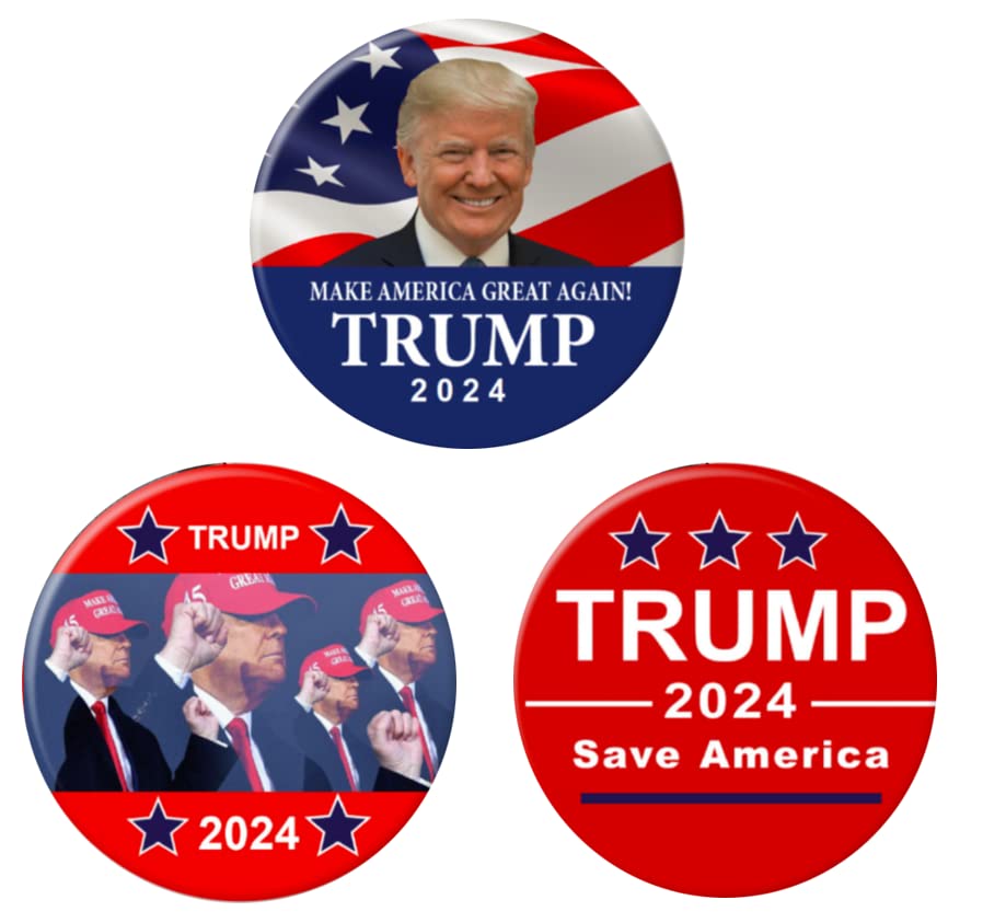 Donald Trump 2024 3-Pack Campaign Buttons (2.25 inches)