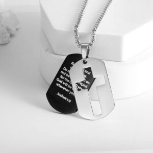 ZRAY Dog Tag Necklace for Men Bible Verse Cross Pendant Stainless Steel Chain 24inch Inspirational Christian Jewelry Meaningful Religious Gift（Be Strong）