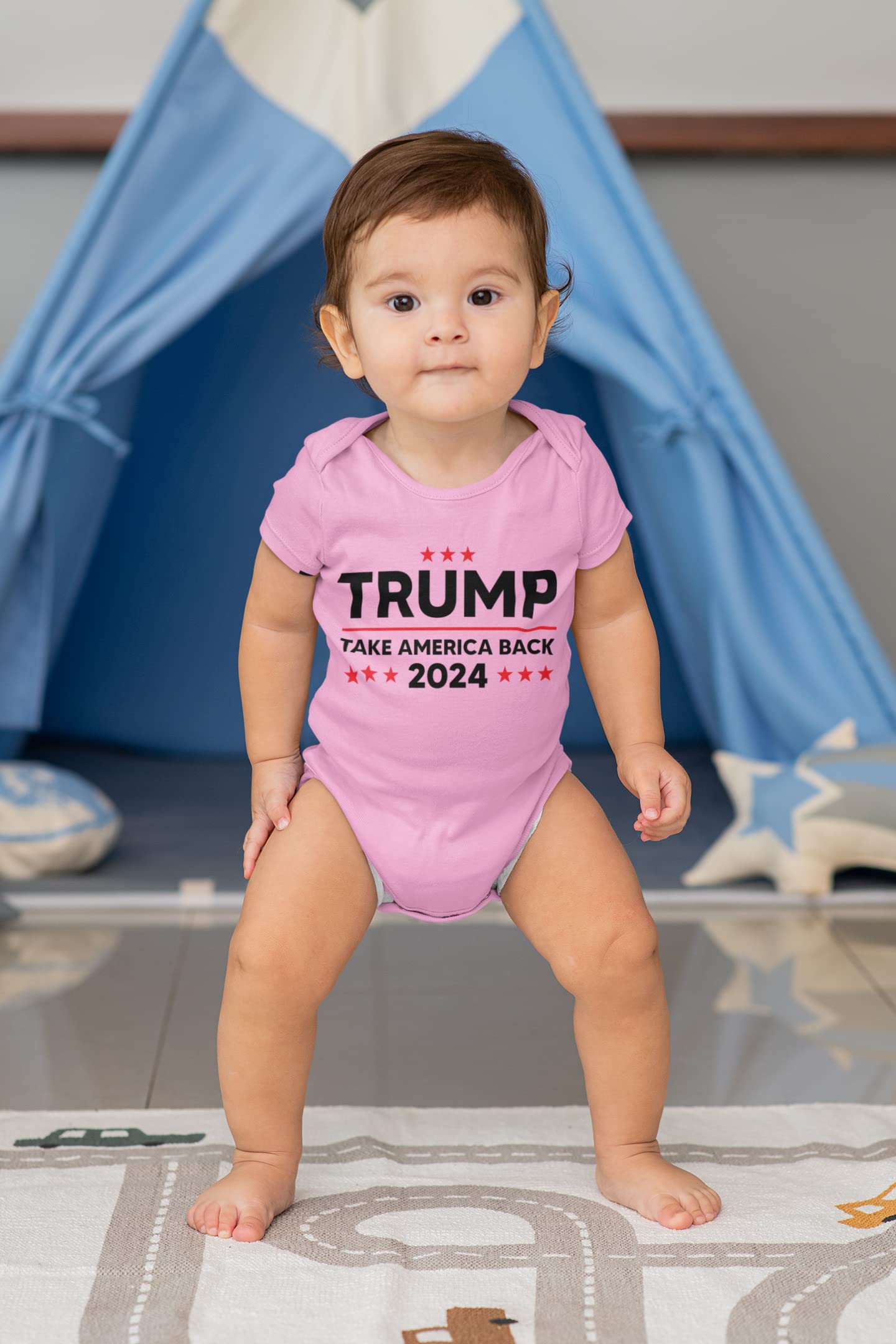 Donald Trump 2024 Take Back America Graphic Bodysuit, Baby Trump America Shirt Pink 6M