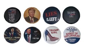 donald j. trump buttons - trump 2024 pins - hero collection - set of 8 (2.25 inches), red, white and blue