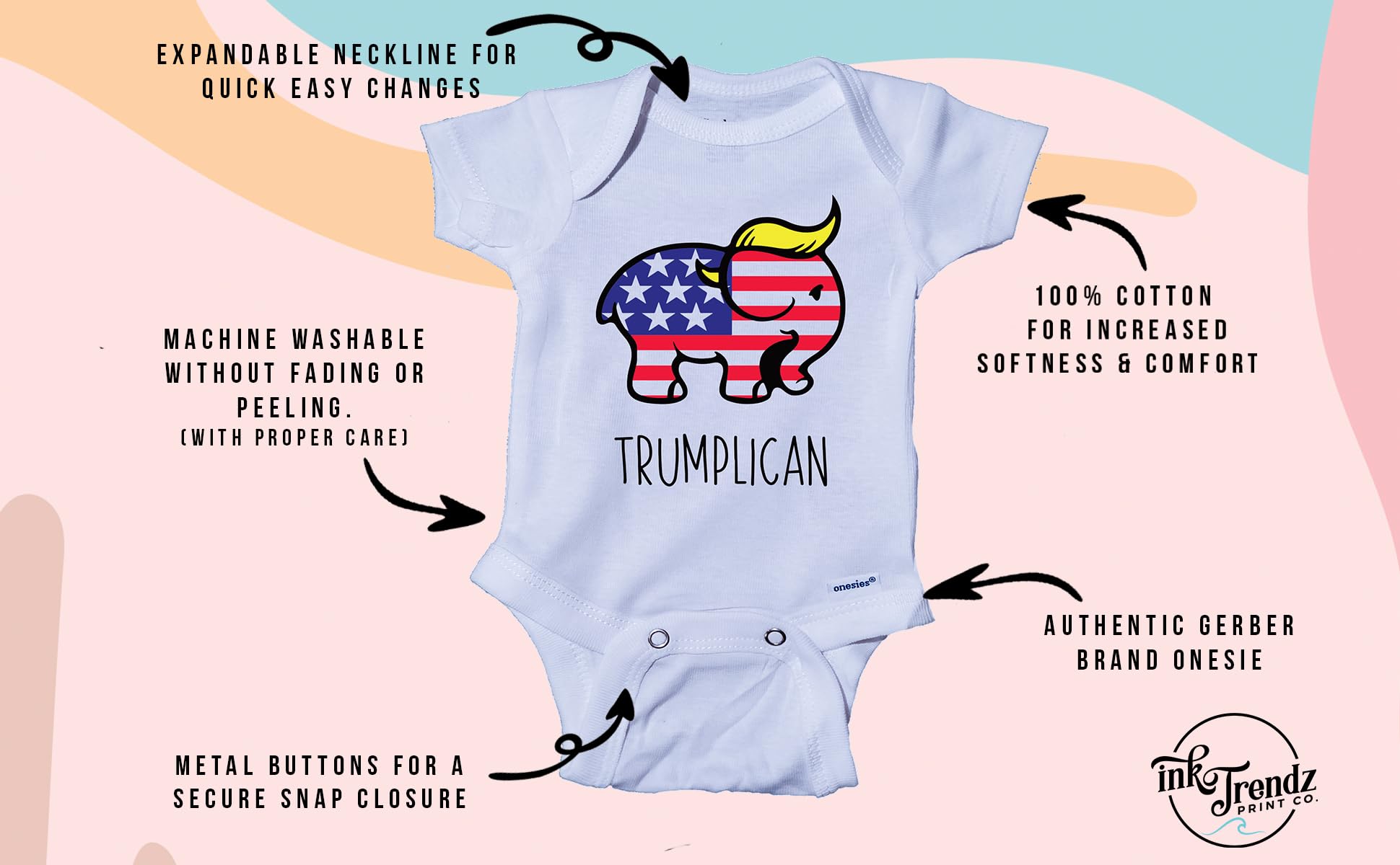 Ink Trendz® Trumplican Onesie®, Trump Baby Onesie®,Trump Baby Unisex Shirts, MAGA Baby Shirts Trump (0-3 Months)