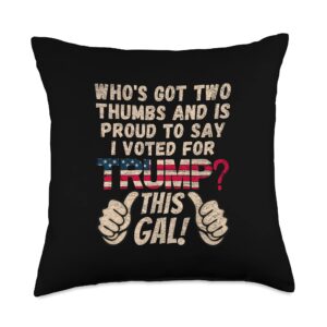 i voted trump distressed vintage funny trump stuff funny 2 thumbs and i voted for trump gal vintage distressed throw pillow, 18x18, multicolor