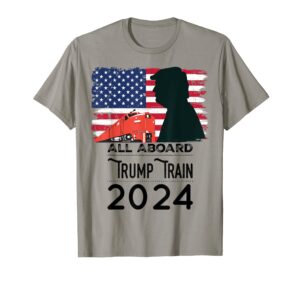 all aboard trump train 2024 vintage american flag apparel t-shirt