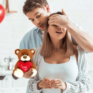 I Love You! 10'' Teddy Bear with Red Heart, Soft Plush Bear Doll Stuffed Animal Toys Valentines Day Decor Gifts for Her/Girlfriend Lover Mom Kids (Brown)