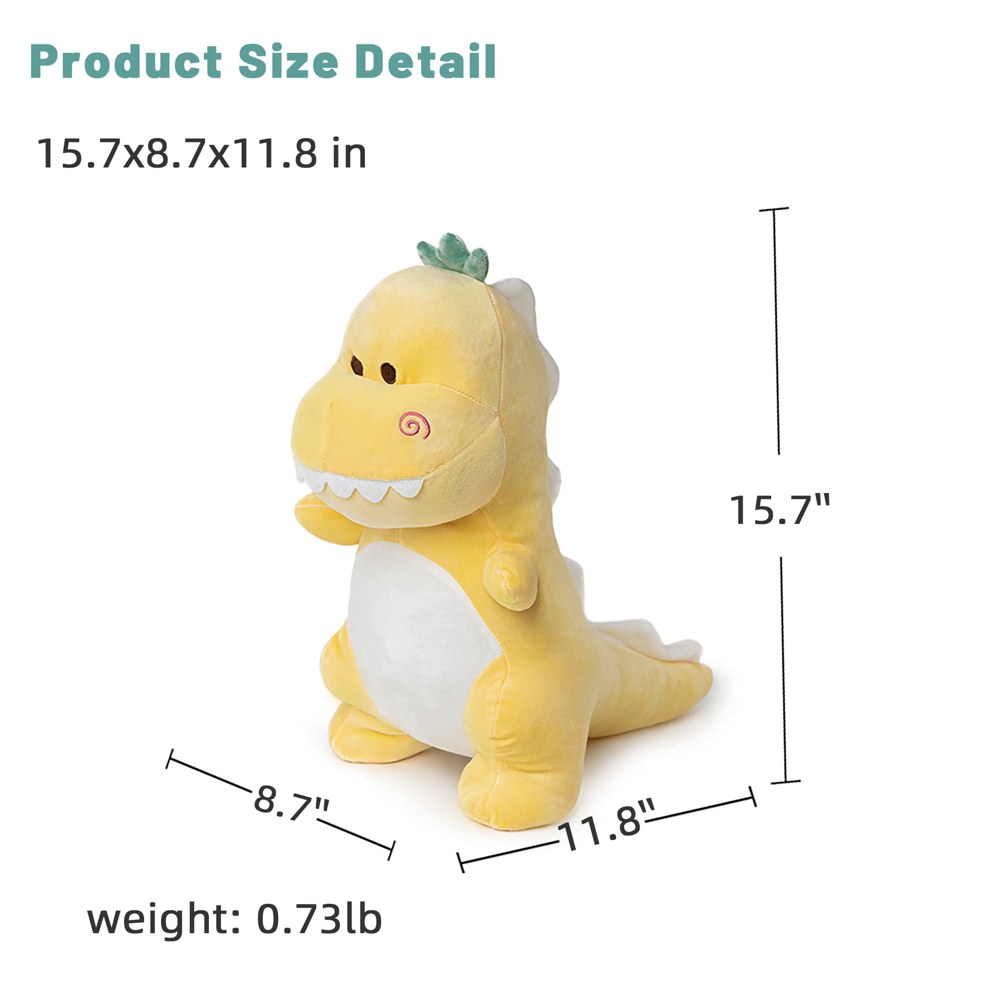 Adorlynetty Cute Large Dinosaur Plush Toy, 15.7" Soft Dinosaur Stuffed Animal Stuffed Dinosaur Dino Stuffed Animals Dino Plush Dinosaur Plushie Yellow