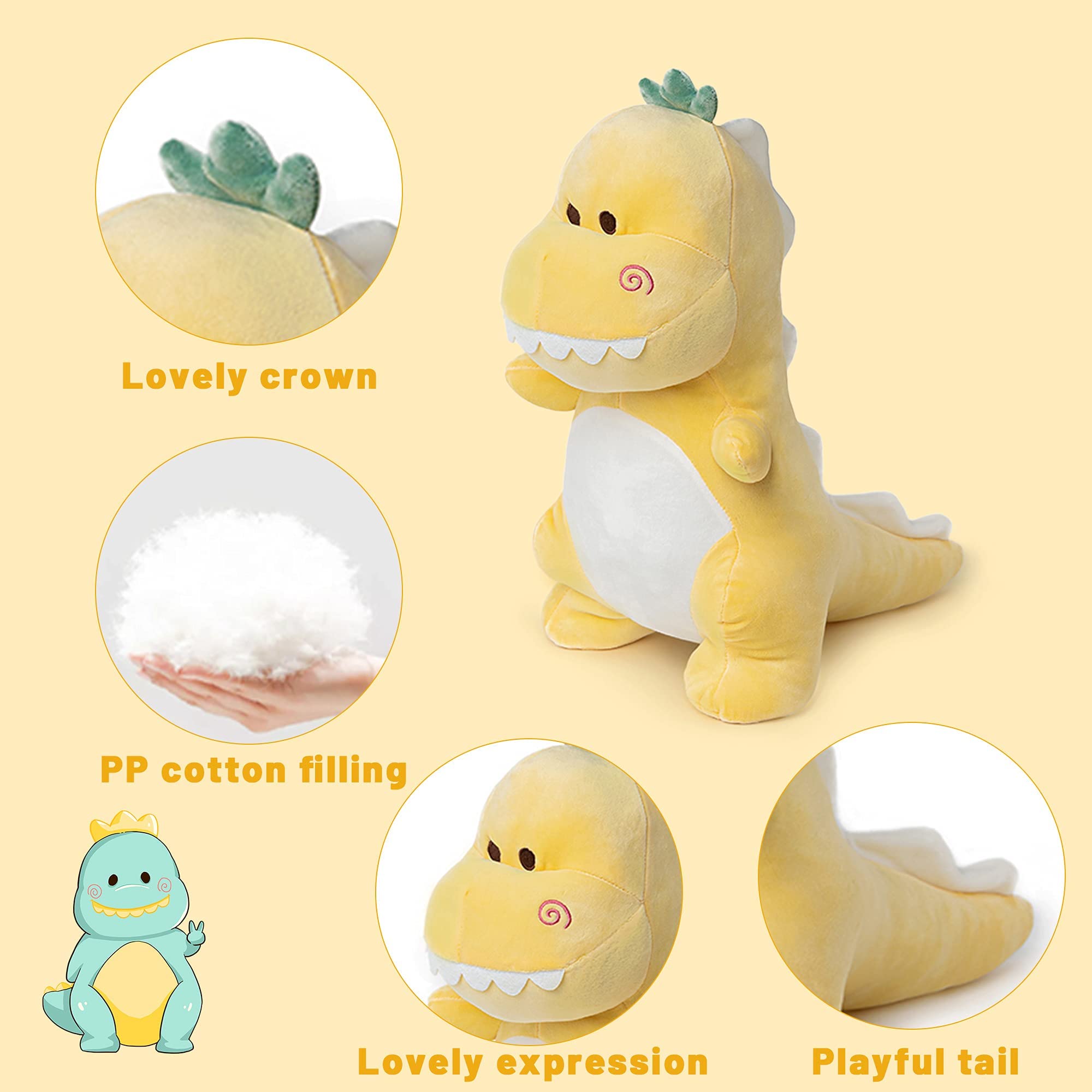 Adorlynetty Cute Large Dinosaur Plush Toy, 15.7" Soft Dinosaur Stuffed Animal Stuffed Dinosaur Dino Stuffed Animals Dino Plush Dinosaur Plushie Yellow