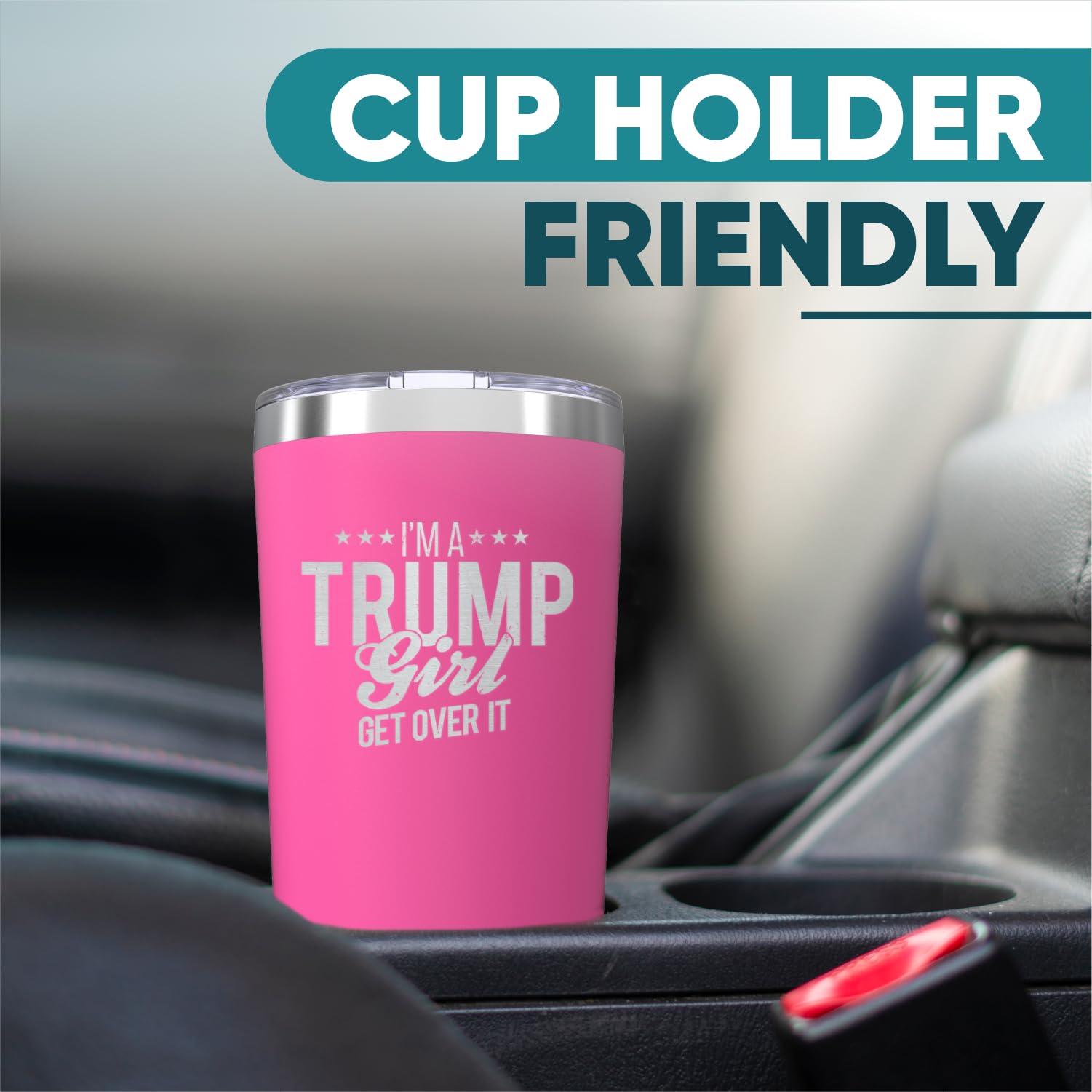 I'm A Trump Girl Get Over It Stars Insulated Tumblers 20 oz. with Lid, Stainless Steel Cups Travel Coffee Mug, Novelty Donald Trump Gifts (Pink)