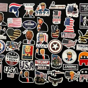 Donald Trump Non-Repeating Decal Sticker 50 pcs for 2024 Presidential Election Campaign Vote Vinyl Stickers for Hydro flask Water Bottles Laptop Computer Skateboard Car Bumper Waterproof Decals